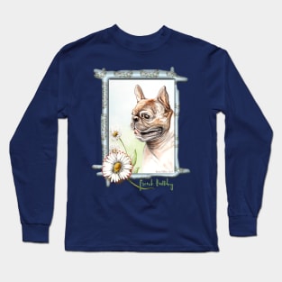 Brindle French Bulldog with Daisies. From an original painting. Long Sleeve T-Shirt